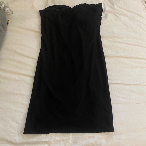 SAPA Y2K Black Brown Bronze Strapless Mini Dress w/ beading and wrap detailing - Picture 2 of 5